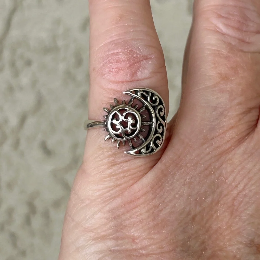 925 Sterling Silver Hand-Crafted Sun and Moon Ring